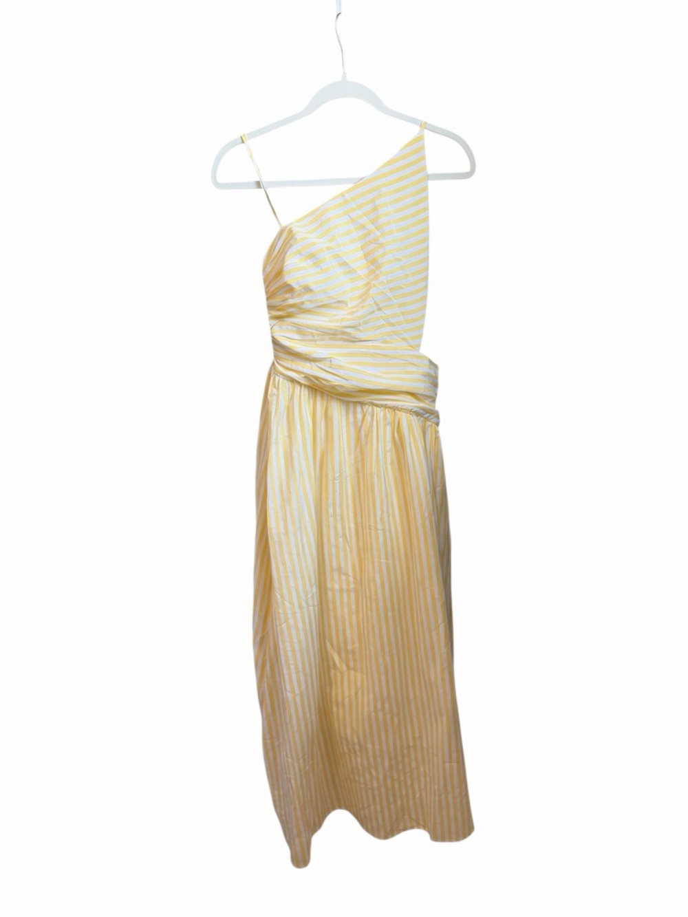 Commense Yellow & White Asymmetric One-Shoulder Maxi Dress